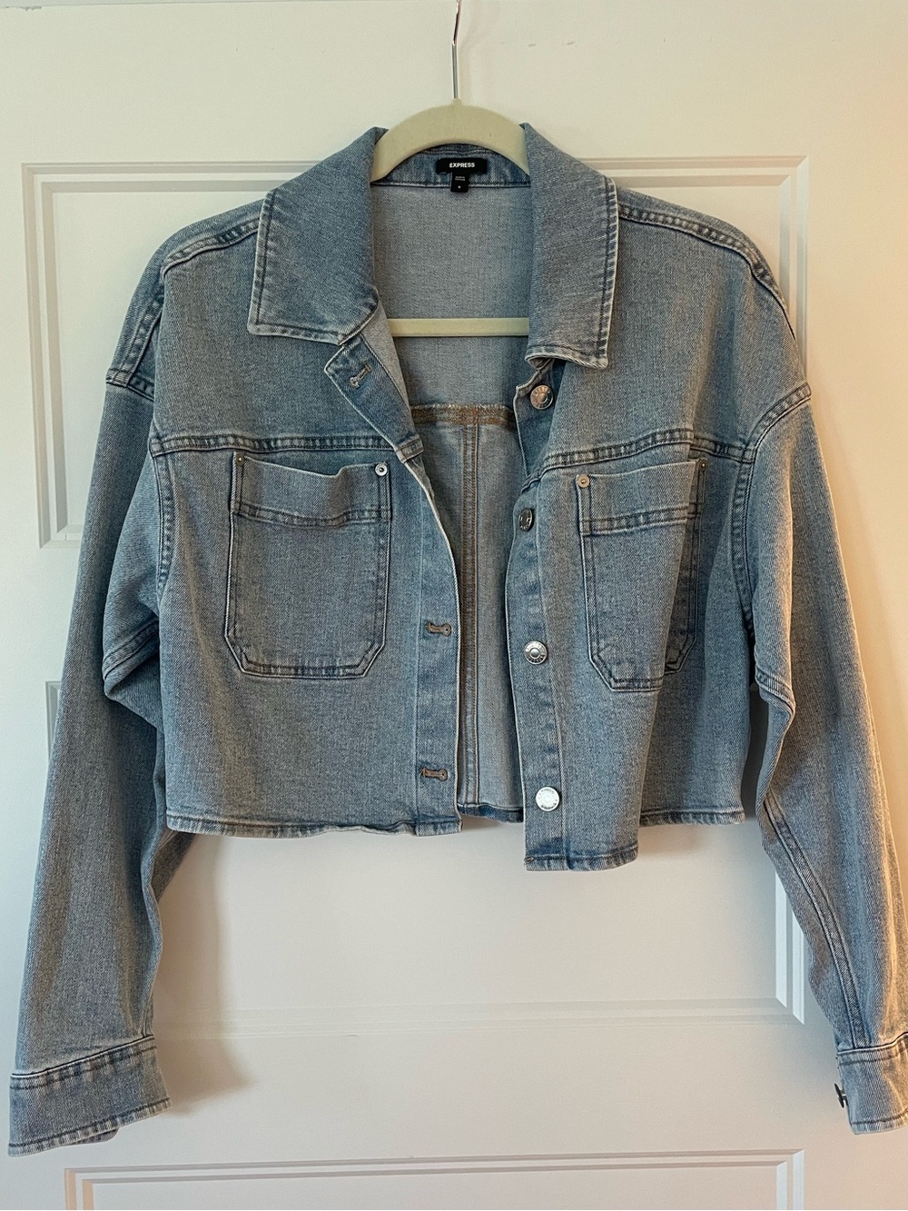 Express Cropped Light Wash Denim Jacket, Size Small